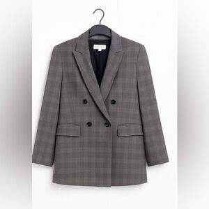 Veronika Maine blazer jacket womens Sz 10 Double Breasted Gray Black Glen Plaid